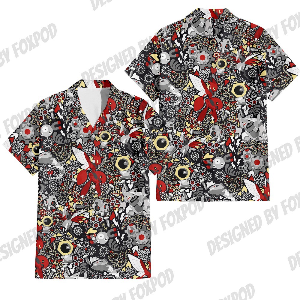 Colorido Pokémon Elf 3D Print Camisa de botones de solapa de manga corta casual suelta de verano para hombre