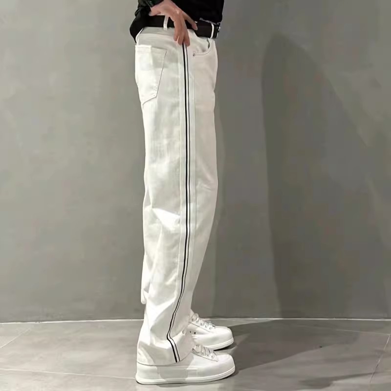 Jeans uomo a righe gamba larga estivi casual taglio comodo_voghion.com