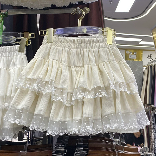 [Sweet and exquisite fluffy cake skirt] Apricot color