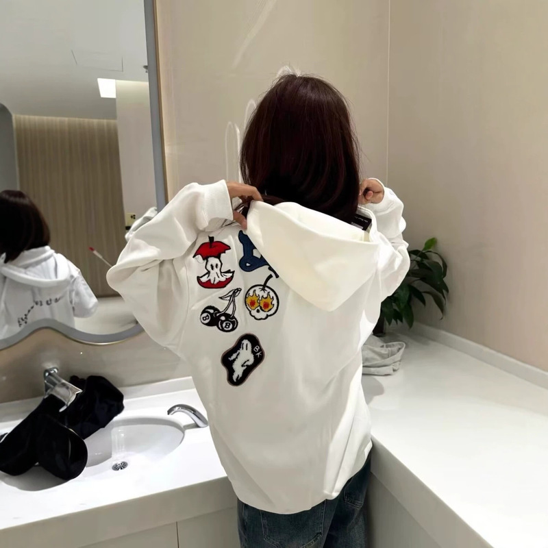 American Street Style Badge Letter Icon Baseball Jacket for Men and Women, Loose Fit Couple Casual High Street Sweatshirt