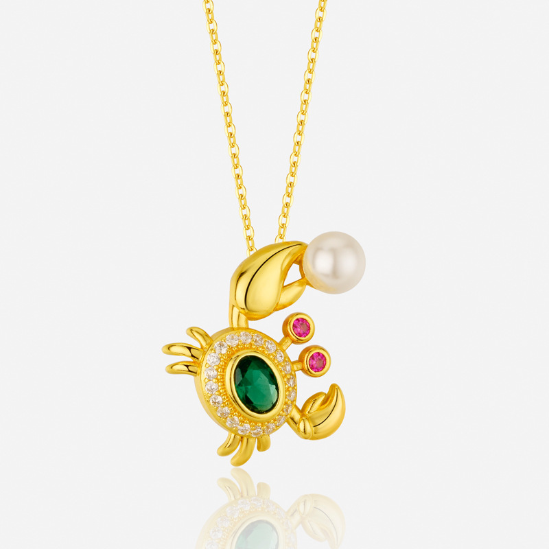 Copper Material Crab Pattern All Seasons Season Wholesale Jewelry Simple Style Classic Style Crab Copper Pendant Necklace Cable Chain