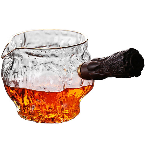 Glass side handle fair cup tea leaking cup walnut pattern male cup even cup tea sea heat-resistant tea divider tea set accessories