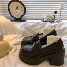 设计感一脚蹬乐福鞋黑色百搭粗跟厚底玛丽珍小皮鞋女秋季2024新款