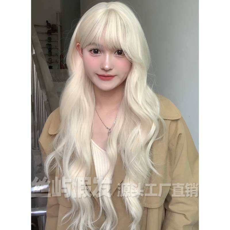 Cross-border wig women's long hair full head wool curly wig White Golden big wave curly hair Lolita long curly hair