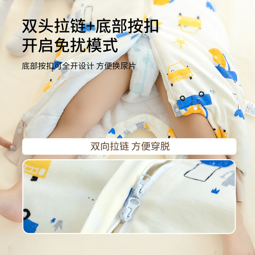 2024 New Baby Sleeping Bag Autumn and Winter Thickened Pure Cotton Baby Sleeping Bag Air-conditioned Room Anti-kick Children's Sleeping Bag Split Legs