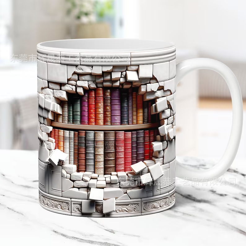 Nuevo estilo transfronterizo de cerámica 3D Bookshelf Mug taza de diseño de espacio creativo taza multiusos