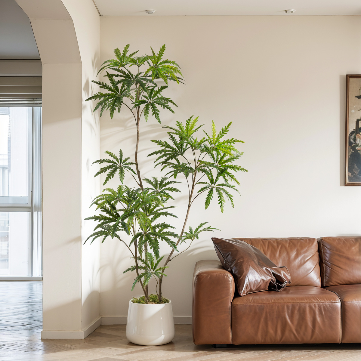 Simulación de plantas verdes, sensación avanzada de madera de pavo real, decoración de interiores para el hogar, plantas de adorno de piso, plantas en macetas, ventanas, plantas de árboles falsos