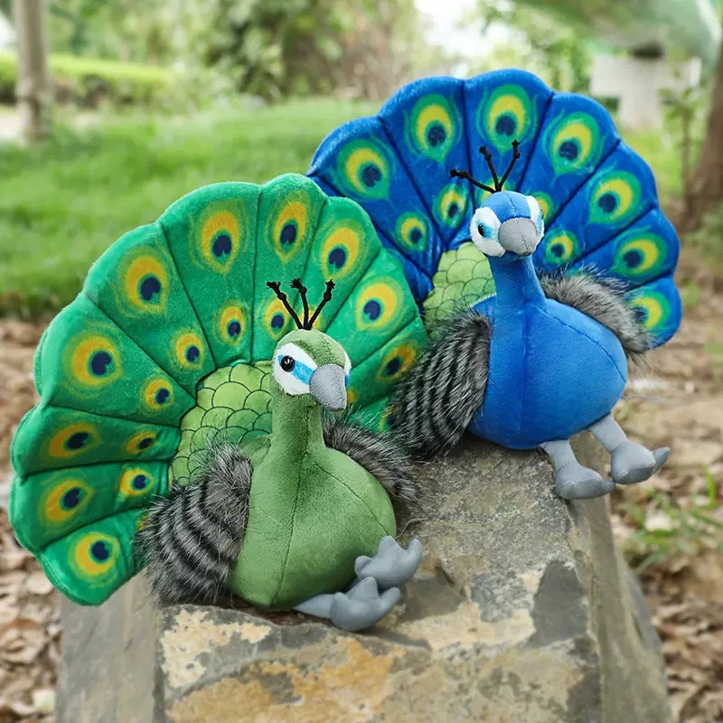 Linda simulación verde Pavo Real muñeca peluche juguete azul Pavo Real muñeca decoración niños regalo pájaro muñeca