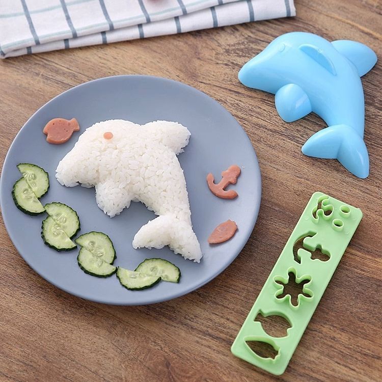 Īpašs delfīnu un trušu rīsu veidņu glītās formas karija pārklātas rīsu veidnes virtuves DIY rīsu bumbiņu dievs_voghion.com