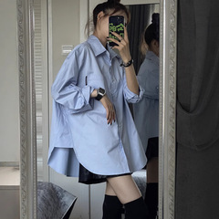 YCCCCC ブルーシャツ レディース 春秋 ゆったりスタイル ルーズフィット 着痩せ効果 デザイン感のあるシャツジャケット 無地 多用途
