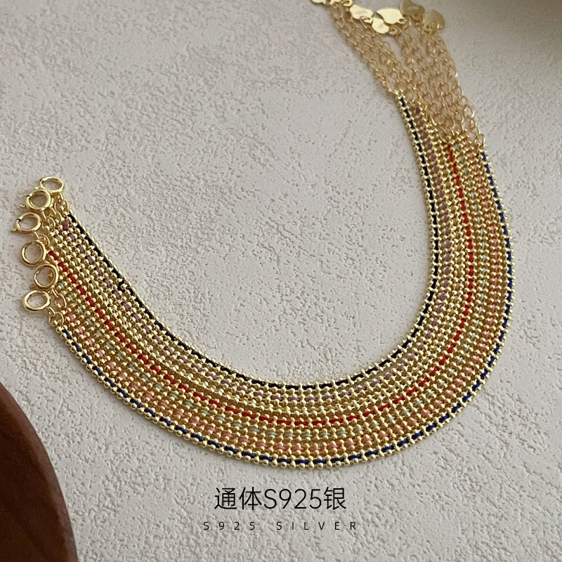 榕树下S925银2025新款多巴胺手链女小众百搭韩版编织彩绳手饰银饰