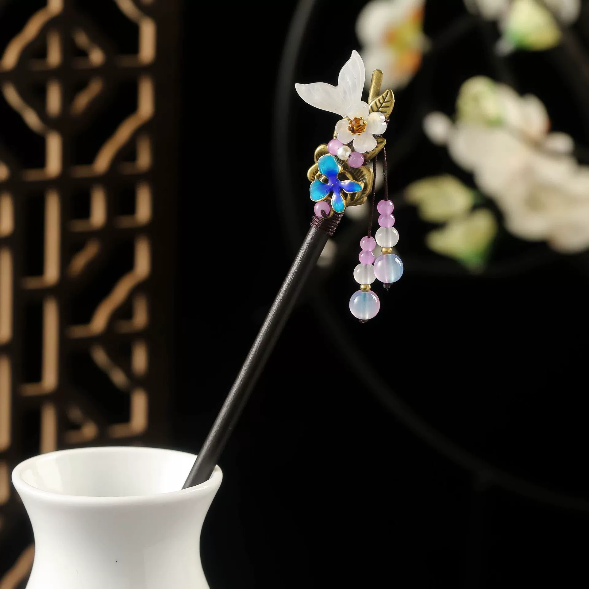 Fresh retro Chinese hairpin with tassels sandalwood, cheongsam, hairgrip, hair accessory