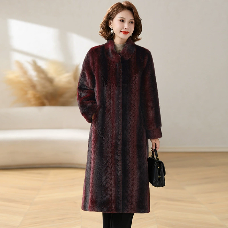 2024 осень и зима новая имитация шубы из меха иностранная мама среднего возраста свободный темперамент средний и длинный норковый пальто для женщин
