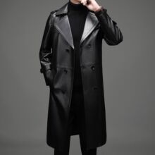 高档进口头层牛皮中年爸爸海宁皮衣男装真皮中长款风衣外套春秋冬