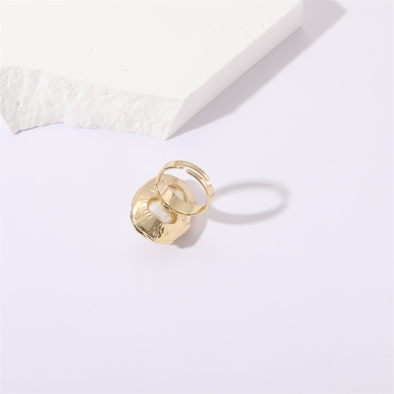 Fashion Irregular Copper Inlay Pearl Open Ring