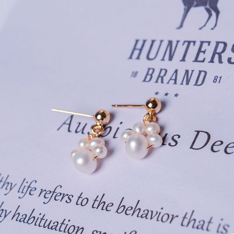 Organic brand short cute earrings from pearl, Korean style, simple and elegant design