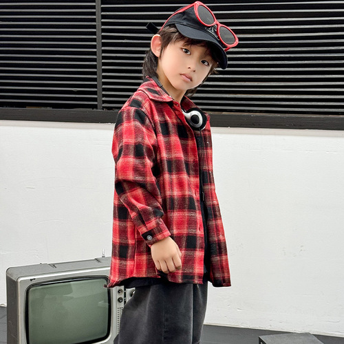 Boys 'shirt, long-sleeved spring and autumn, 2026 new style, middle-aged children's handsome fashionable shirt, boys' casual shirt, pure cotton