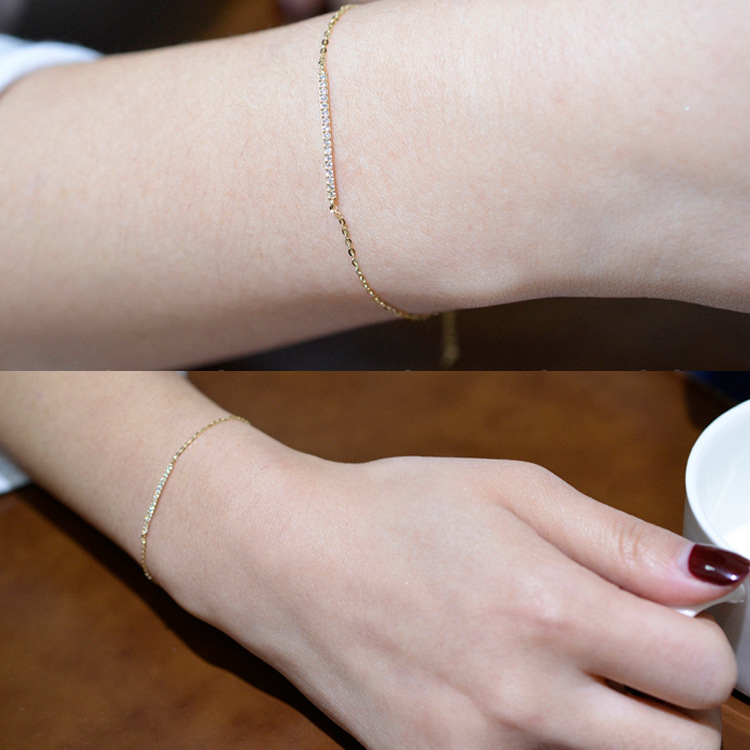 Nuovo bracciale in argento sterling placcato oro con fila di zirconi, design semplice, raffinato e ultra sottile e brillante._voghion.com