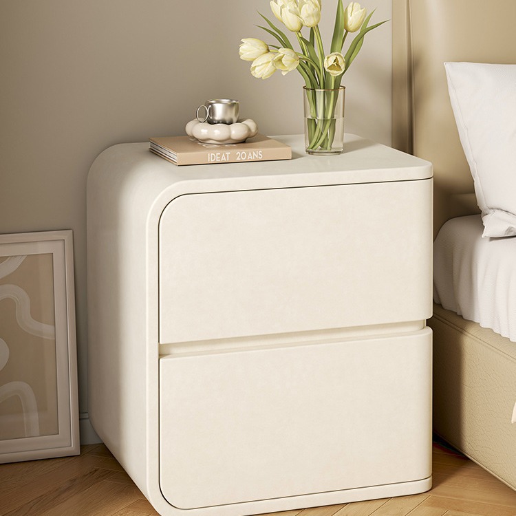 Bedside Table, Light Luxury, Small Solid Wood Bedside Cabinet, Simple Modern Cream Style Bedroom Storage Cabinet, Multi-Functional Storage