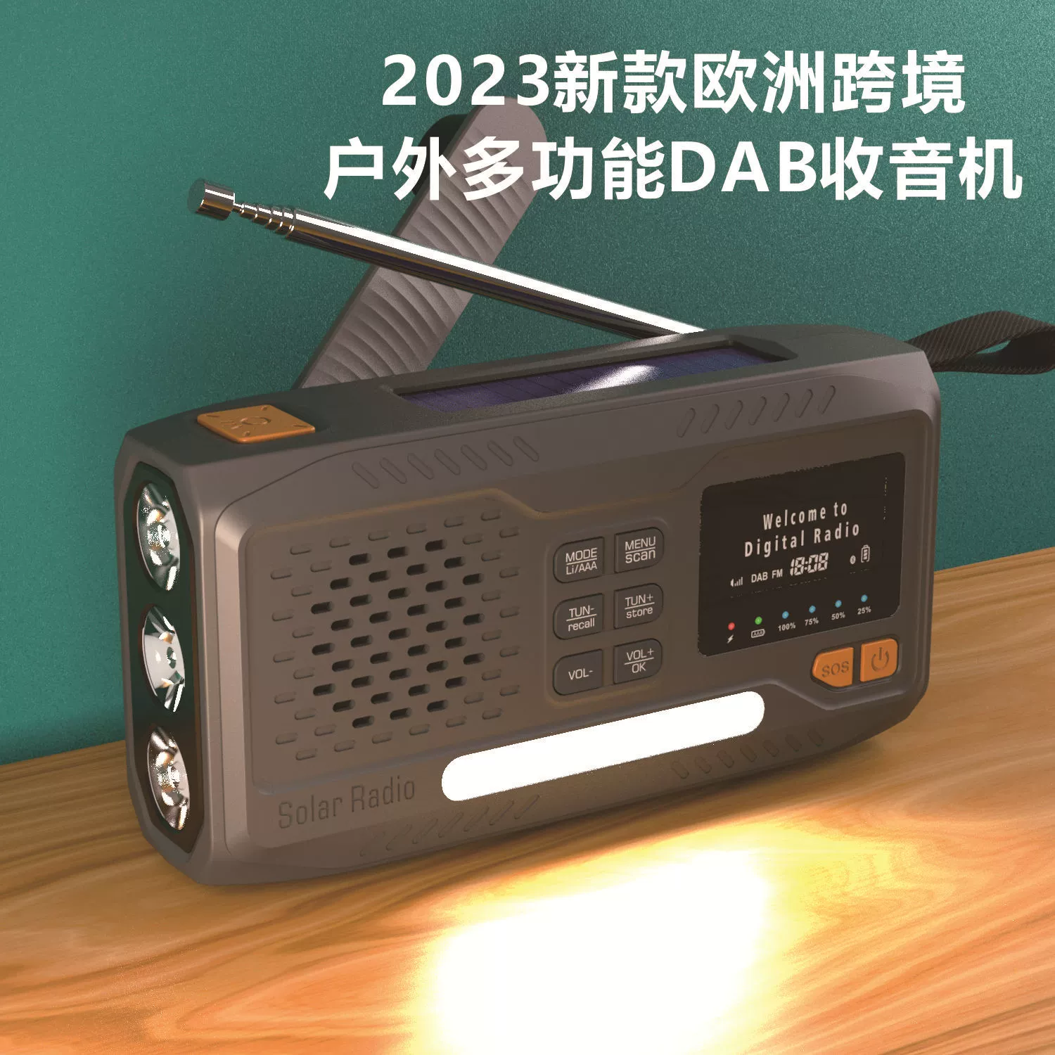 Трансграничное уличное радио DAB открытый яркий фонарик аварийное Сигнальное освещение солнечная рука Power Generation Blue