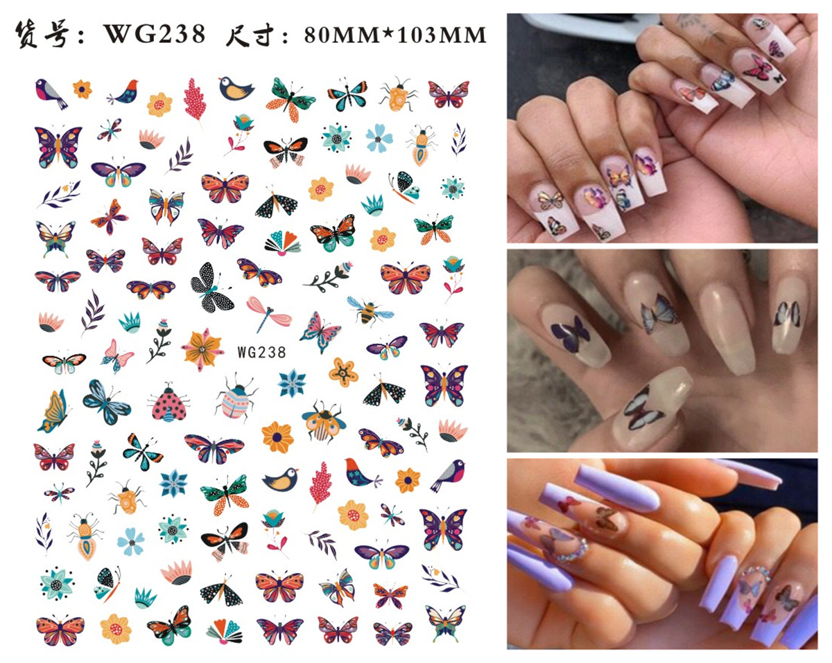 Nuevos productos de primavera de color mariposa pegatinas de manicuras de comercio electrónico transfronterizo pegatinas de manicuras mariposa WG1300-1311