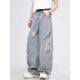 Blue Washed Ripped Scimitar Jeans Men's Summer Trendy American High Street Handsome Loose Straight Wide Leg Pants