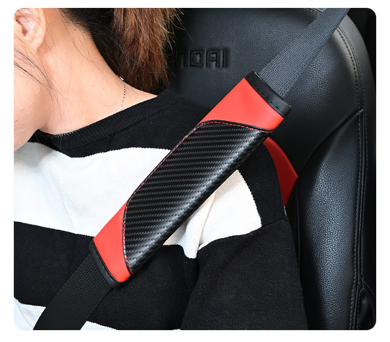 Carbon fiber car seat belt shoulder pad cover for all seasons universal color block leather car interior safety belt protective cover