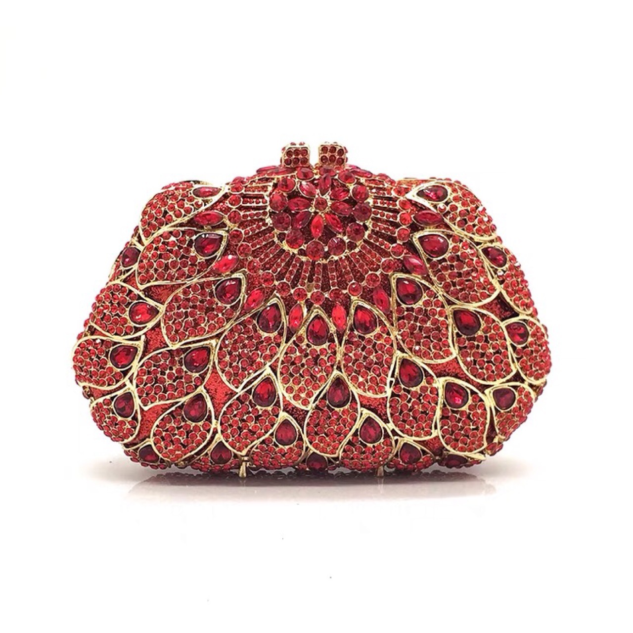 Túi clutch nữ đính đá dạ hội họa tiết hoa phong cách Âu Mỹ — Vàng kim AB chi tiết 3