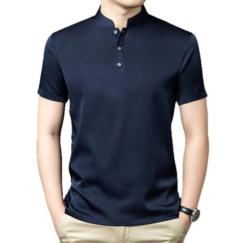 Áo thun nam tay ngắn cổ tròn chất lụa tơ tằm thoáng mát — Màu đen 6136