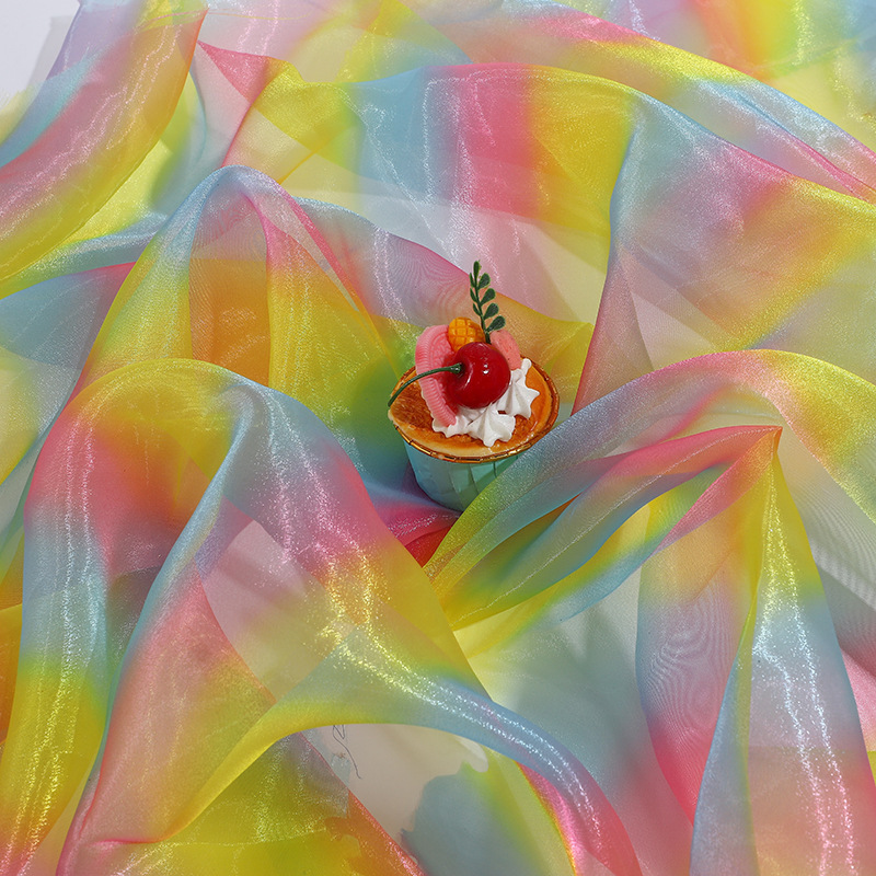 Spot rainbow mesh fabric multi-color gradient organza three yarn colorful mesh fabric children's clothing toy headdress