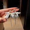 Silver needle with bow, cloth from pearl with tassels, earrings, silver 925 sample, 2022 collection, internet celebrity