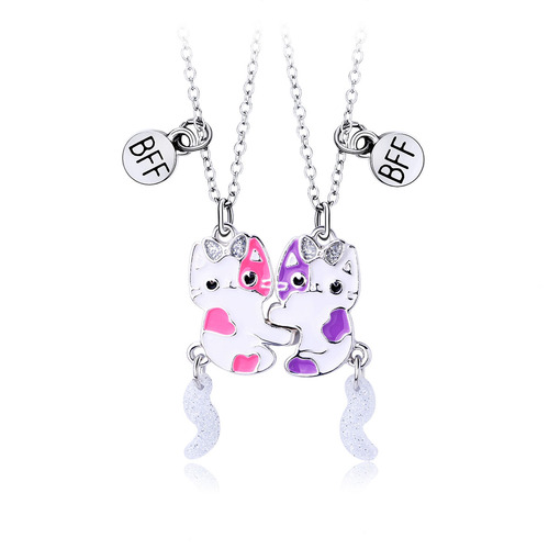 Cross-border children's necklace, a pair of good friends and besties BFF, cute and lively cat magnet attracting necklaces, 2 packs