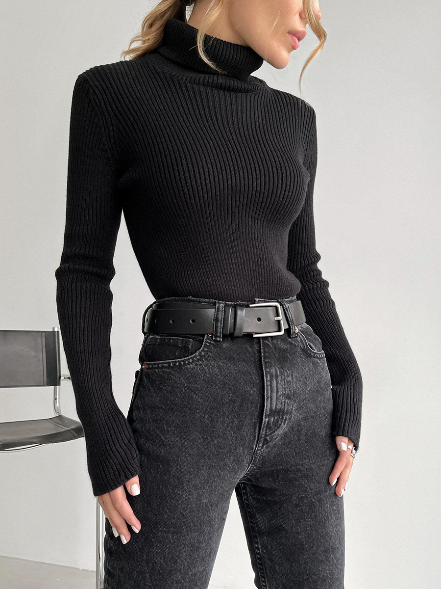 Suministro exclusivo transfronterizo de suéteres de cuello alto, camisetas de punto para otoño e invierno, jerseys ajustados de talla grande europeos y americanos con mangas largas.