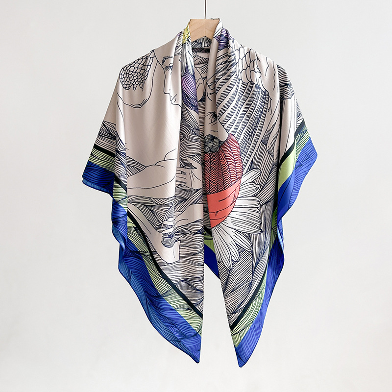 Pañuelo cuadrado femenino diseño creativo coreano sensación planta estampado floral chal primavera y otoño temperamento de moda estilo fino sarga cuadrado