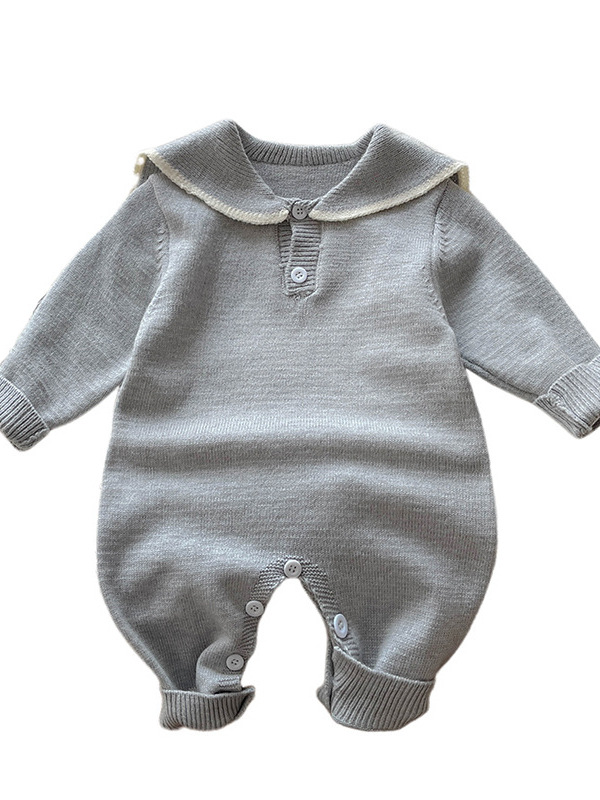 ベビー服 2025 春と秋の新スタイル新生児ネイビーカラーセーターロンパースニットスタイル外出ワンピースハーレム