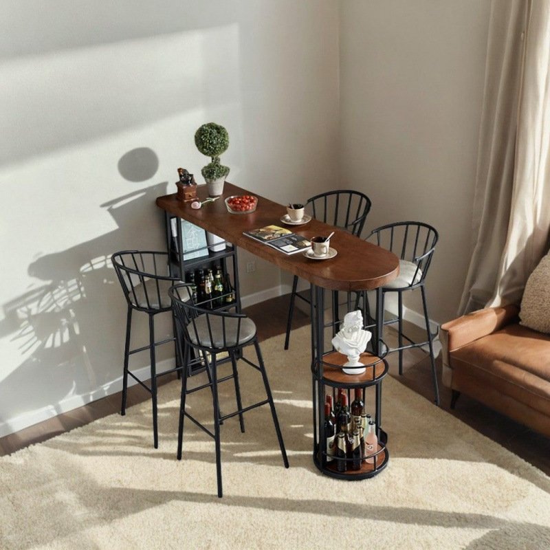 Bar Table Home Retro Wall-Mounted Narrow Table Cafe Leisure Bar High Table and Chair Combination Iron Solid Wood Partition Table