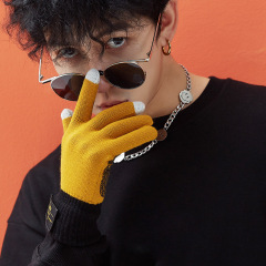 Chinese-style winter cashmere knit gloves for women, streetwear hip-hop, thickened and furred, touch screen warm, unisex, national trend, Chinese style