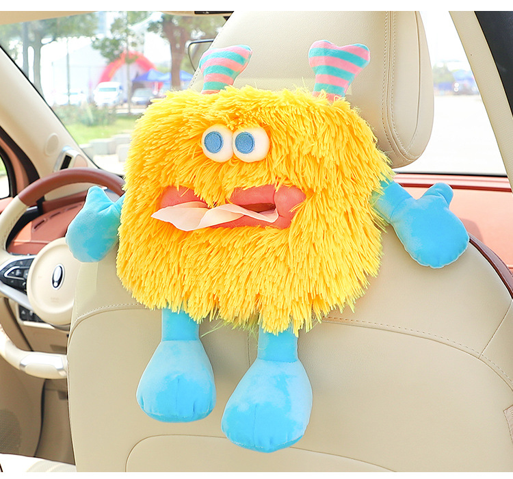 Little Monster Car Tissue Box Hanging Tissue Pumping Advanced Sense Cute Cartoon Plush Car Seat Back Paper Box