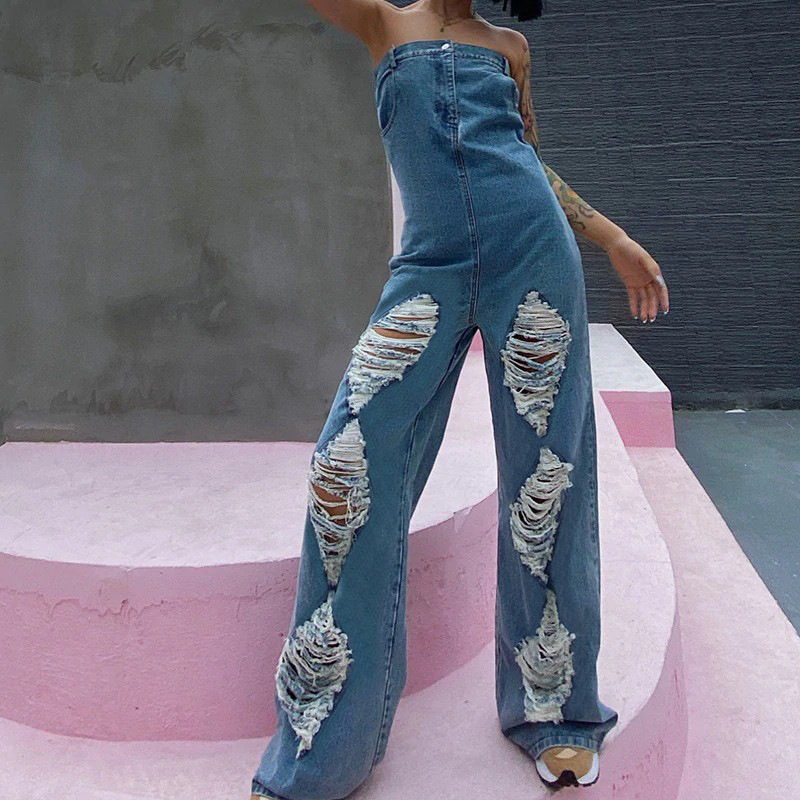 2022 nueva llegada AliExpress Amazon europeo y americano sexy moda arrancó fuera de hombro mono
