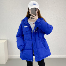 反季促銷棉服女中長款2022冬季新款克萊因藍韓版寬松羽絨棉衣外套