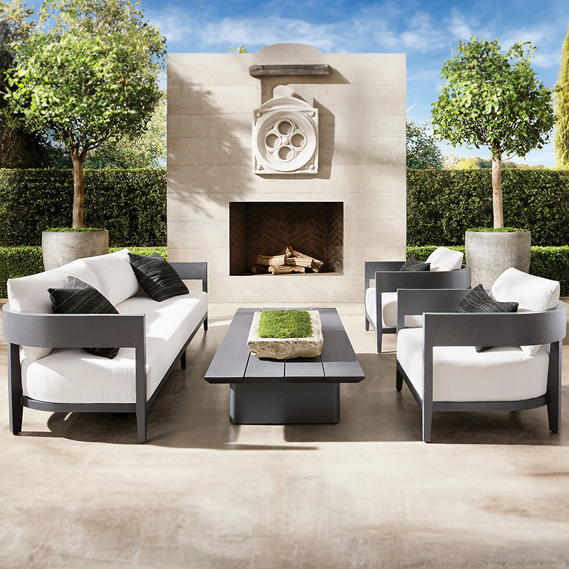 Conjunto de sofás de teca para exteriores, para patio, jardín, balcón, muebles impermeables y resistentes al sol, para hotel, villa, terraza, mesa de centro de madera maciza
