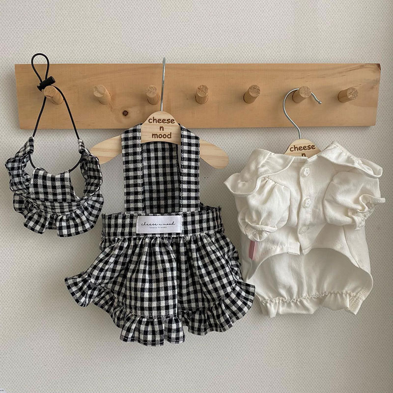 Estilo coreano primavera y verano perro camisa Plaid suspender falda traje gato houndstooth falda Teddy ropa para perros mascotas