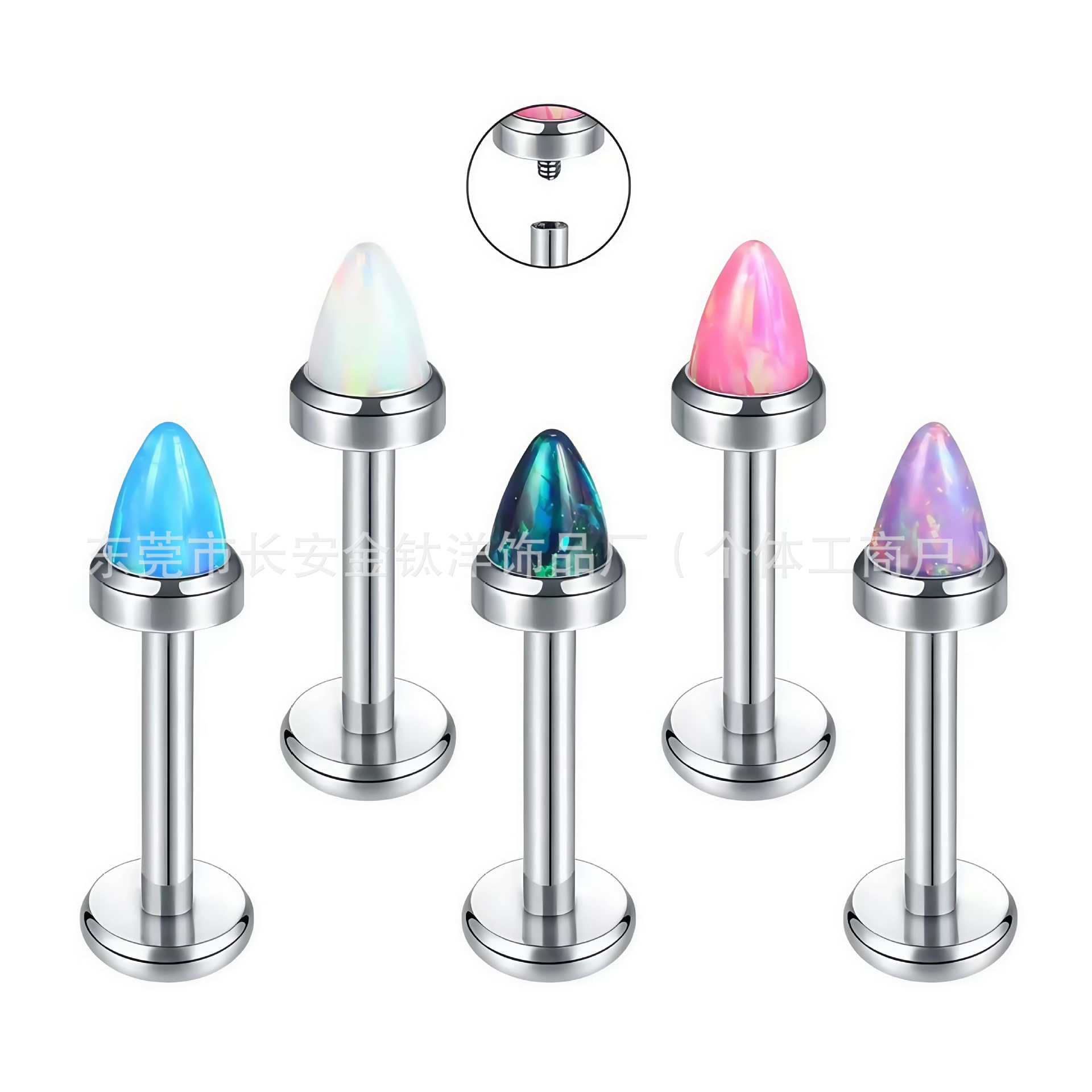 F136 Titanium Internal Thread Pointed Opal Nose Nail Lip Nail Ear Bone Nail Body Piercing Jewelry detail image 5