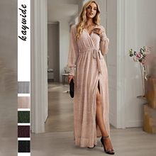 凯阔自主设计2023春夏欧美亚马逊独立站开叉网纱连衣裙百褶长裙