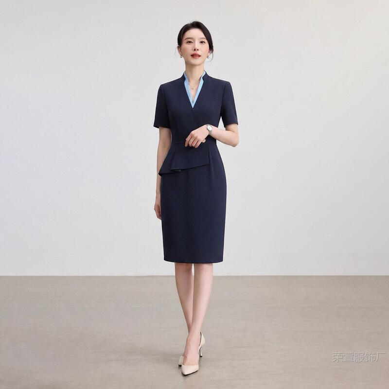 Summer Short-Sleeved Professional Dress for Women, Beauty Salon Reception Work Uniform, Sales Department, Jewelry Store, Hotel Front Desk Work Uniform Summer Short-Sleeved Professional Dress for Women, Beauty Salon Reception Work Uniform, Sales Department, Jewelry Store, Hotel Front Desk Work Uniform