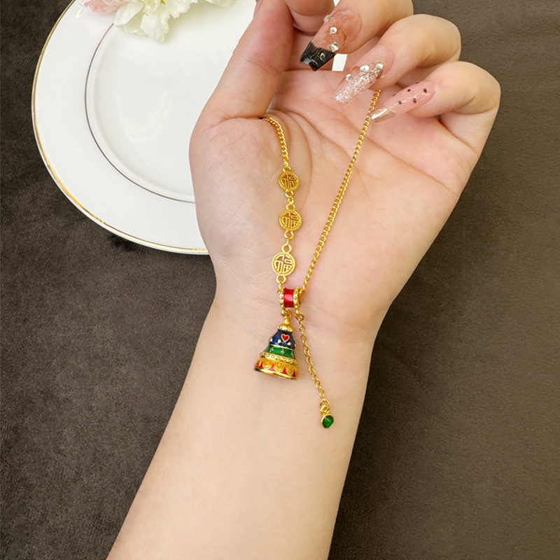 Collar de oro de arena antigua vietnamita, sentido de diseño, esmalte de color, campana, colgante de borla, joyería retro femenina que no se desvanece durante mucho tiempo