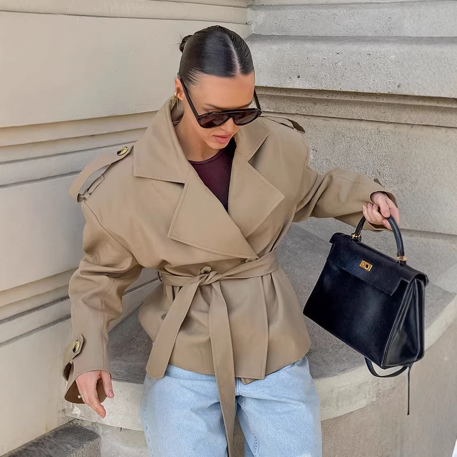 2026 Autumn New Cross-Border Loose Lace-Up Long-Sleeve Trench Coat for Women with Stylish Design, Elegant, Fashionable, Casual and Commuting