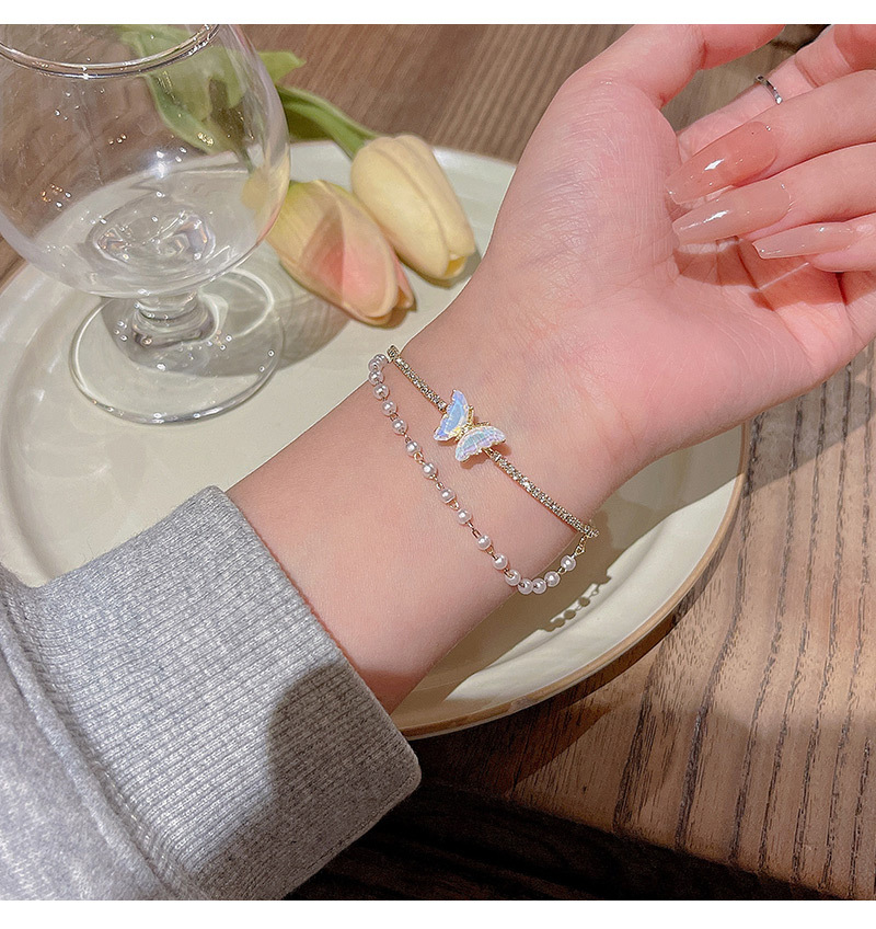 Elegant Butterfly Copper Plating Artificial Pearls Zircon Bracelets