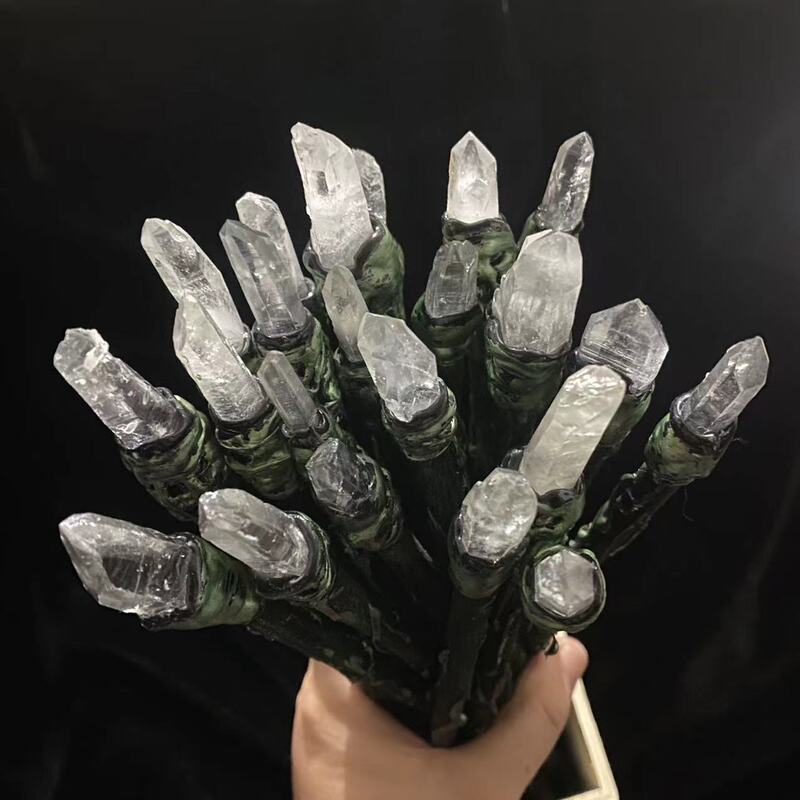 FHSJP 天然水晶魔法棒单尖白水晶权杖 草莓晶粉水晶棒Wicca仪式道具 魔法 图 13