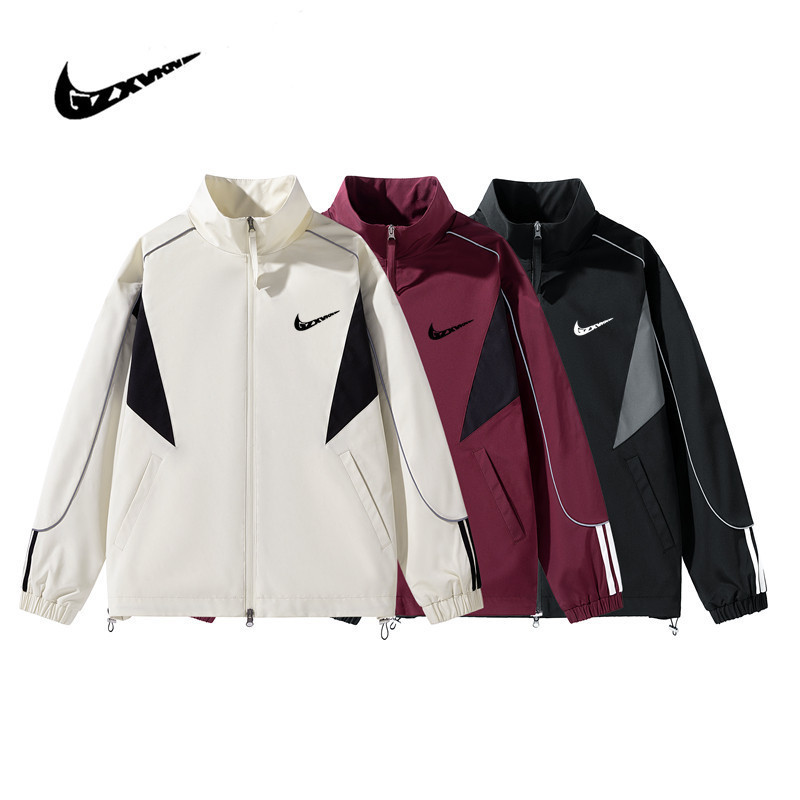 2025 Autumn and Winter New Jacket Men's Trendy Loose Casual Color Matching Stand Collar Sports Long-Sleeved Jacket Men's Clothing